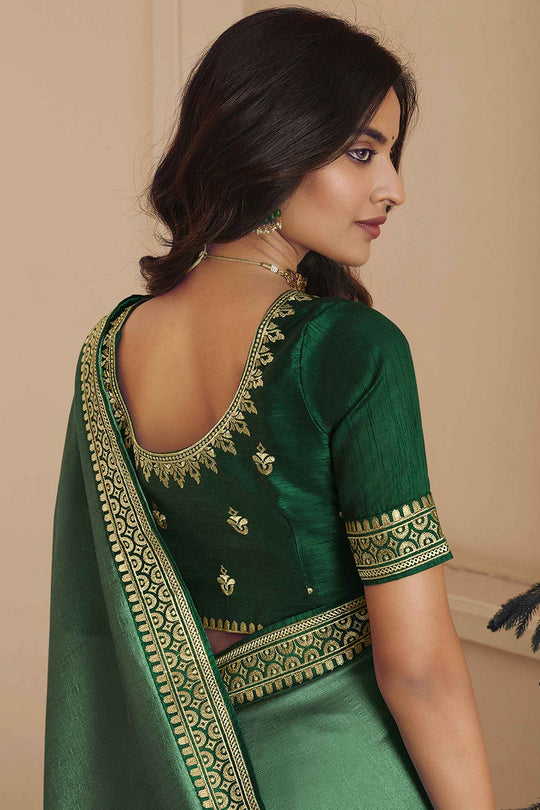 Leanne Light Green Vichitra Silk Zari Embroidered One Minute Saree