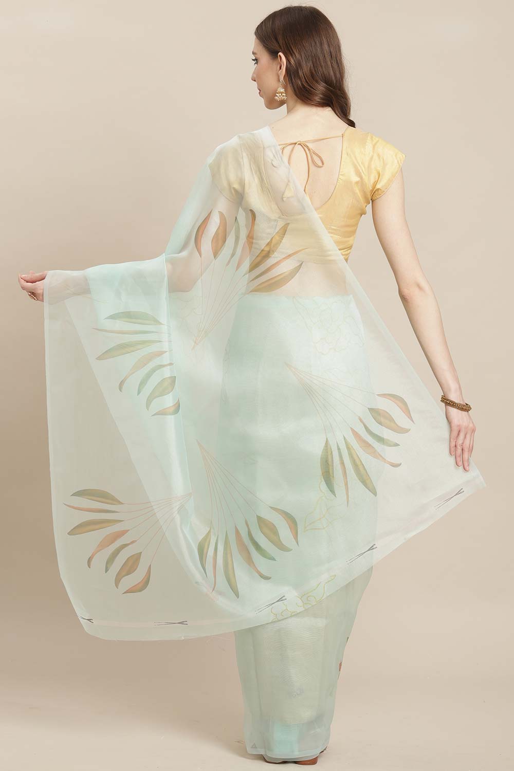 Suri Sky Blue Organza Printed One Minute Saree