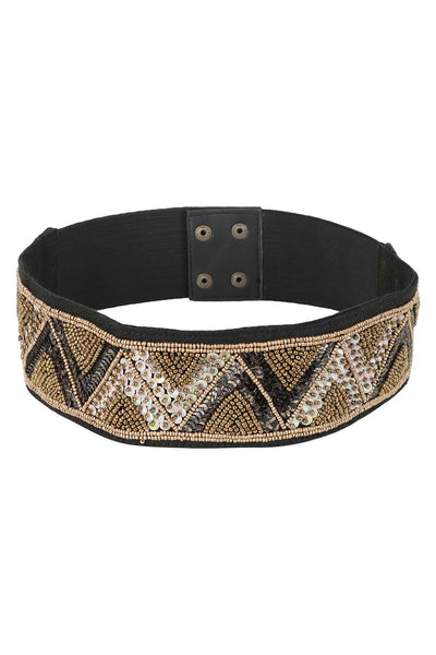 Embellished Saree Belt in Black & Gold (Dull)