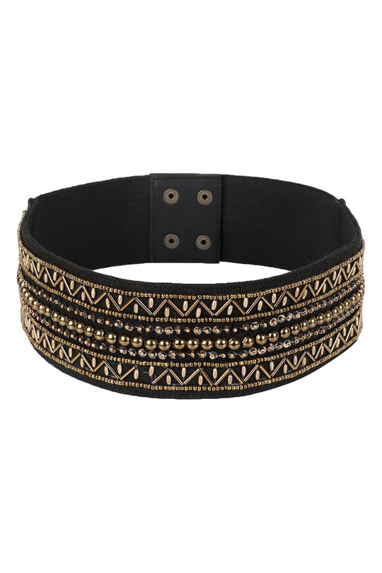 Embellished Saree Belt in Black & Gold
