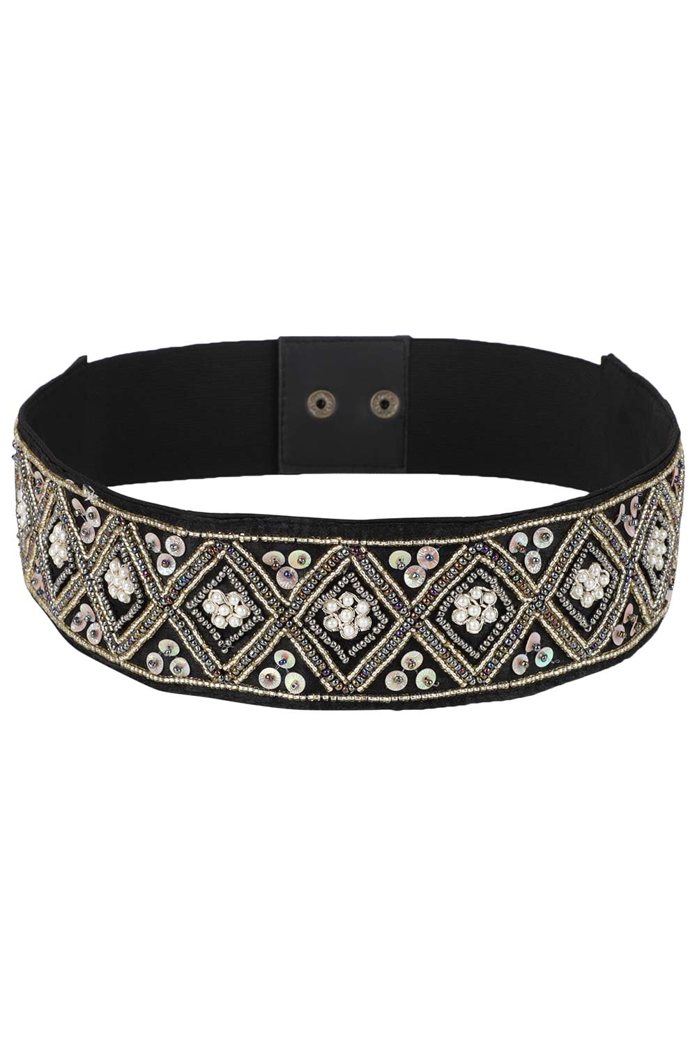 Embellished Saree Belt in Black & Multi