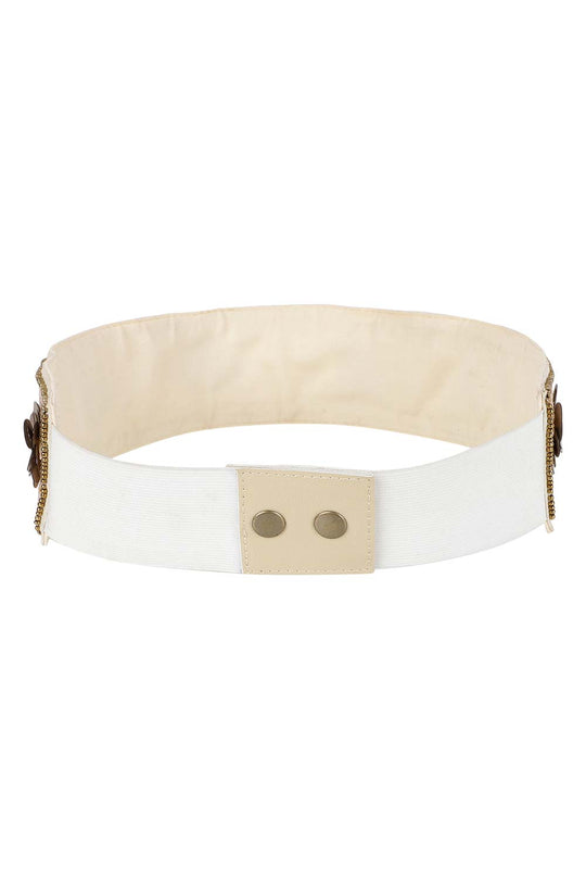 Embellished Saree Belt in Cream & Multi