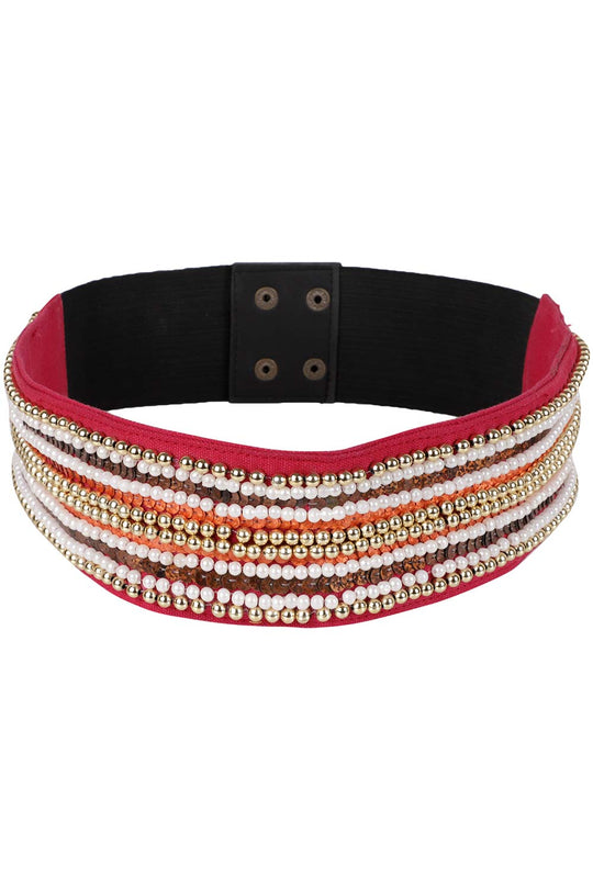 Embellished Saree Belt in Pink & Multi