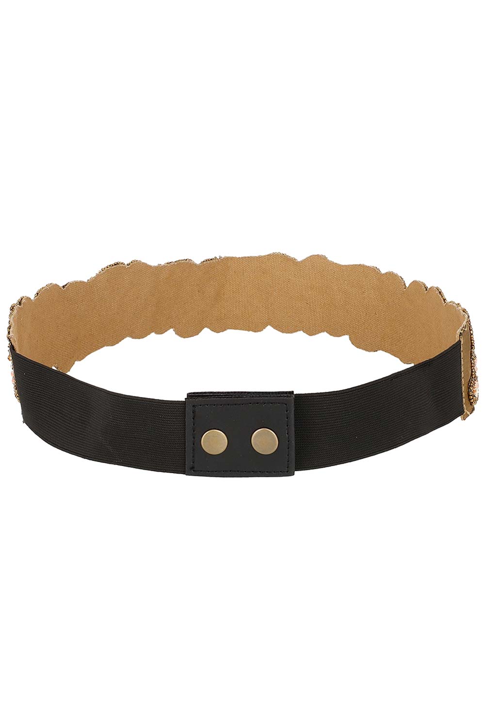 Floral Bead Work Saree Belt in Copper & Multi