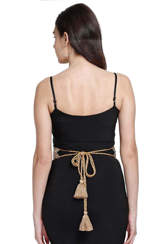 Sequined Bead Work Saree Belt in Gold & Multi