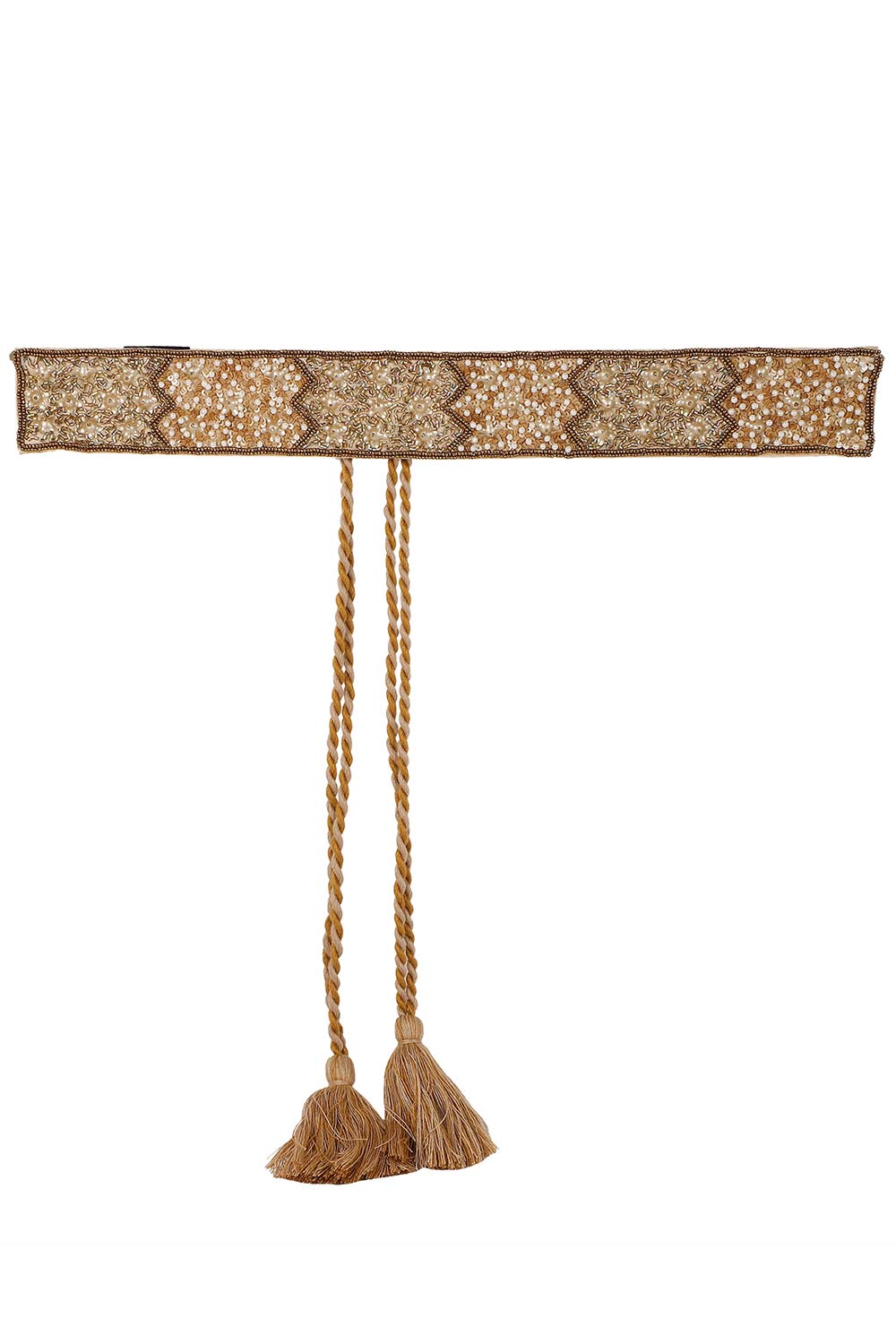 Sequined Bead Work Saree Belt in Gold & Multi