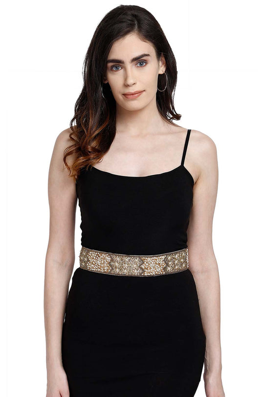 Buy Sequined Bead Work Waist Belt in Gold & Multi Online