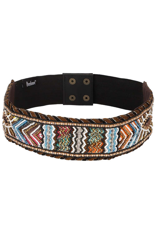 Bead Work Saree Belt in Brown & Multi