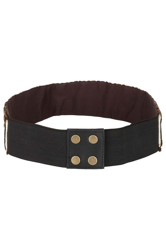 Bead Work Saree Belt in Brown & Multi