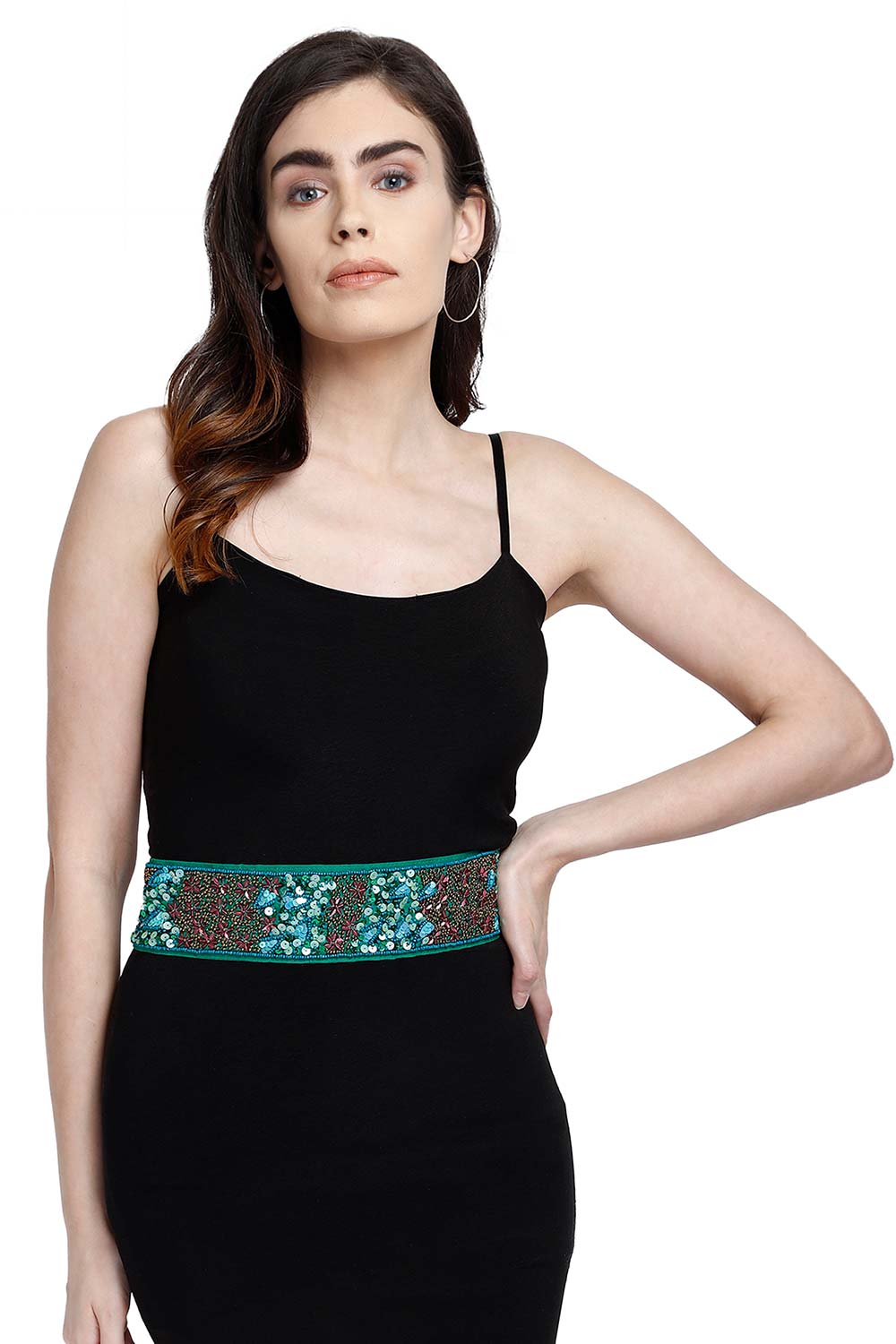 Buy Floral Embellished Waist Belt in Parrot Green & Multi Online