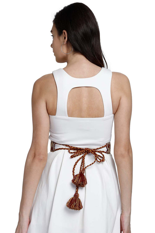 Honeycomb Bead Work Saree Belt in Burgundy & Gold