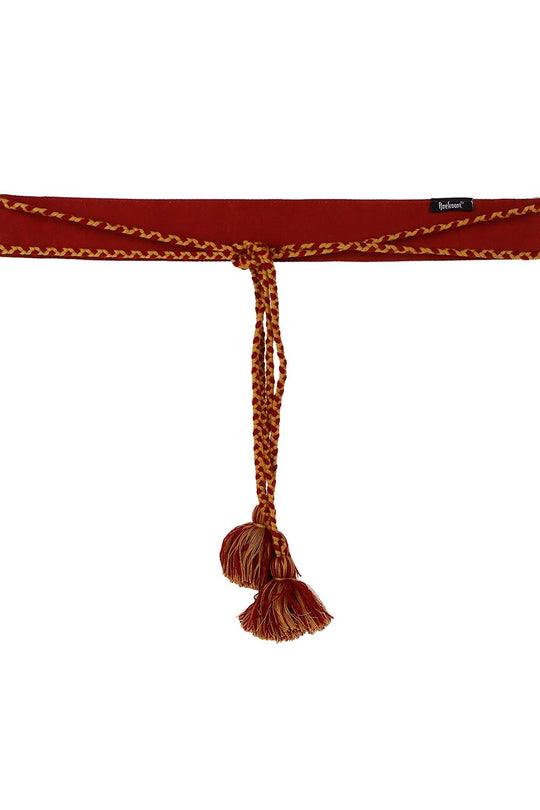 Honeycomb Bead Work Saree Belt in Burgundy & Gold