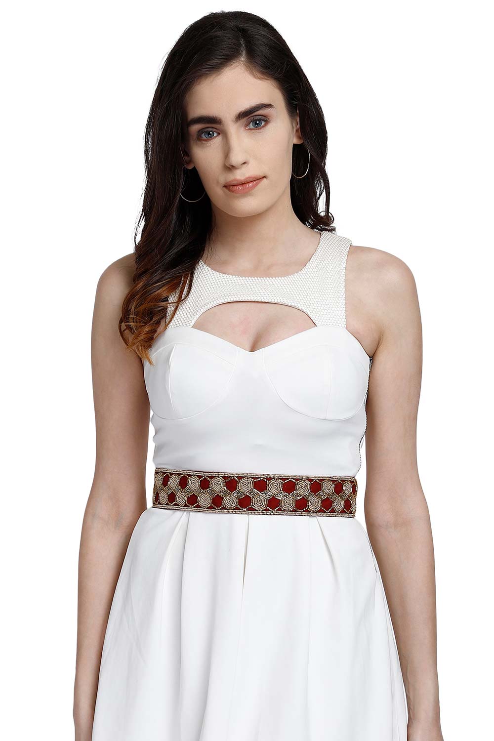 Buy Honeycomb Bead Work Waist Belt in Maroon & Gold Online