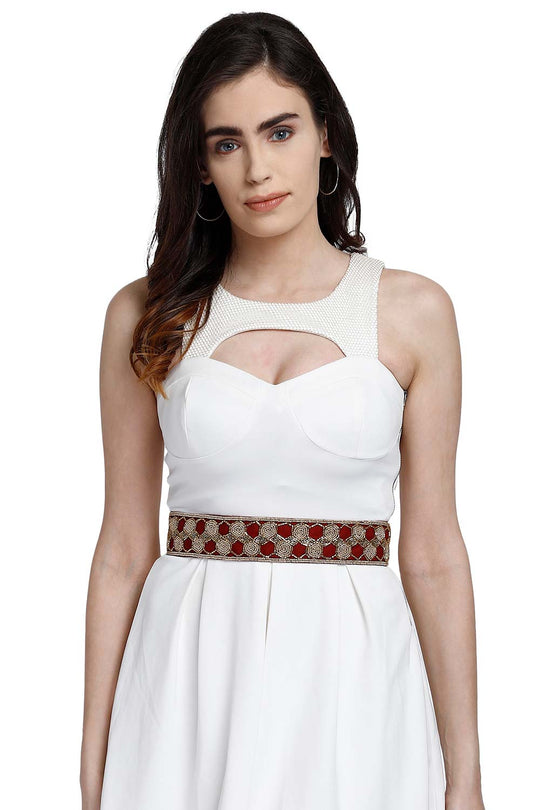 Buy Honeycomb Bead Work Waist Belt in Maroon & Gold Online