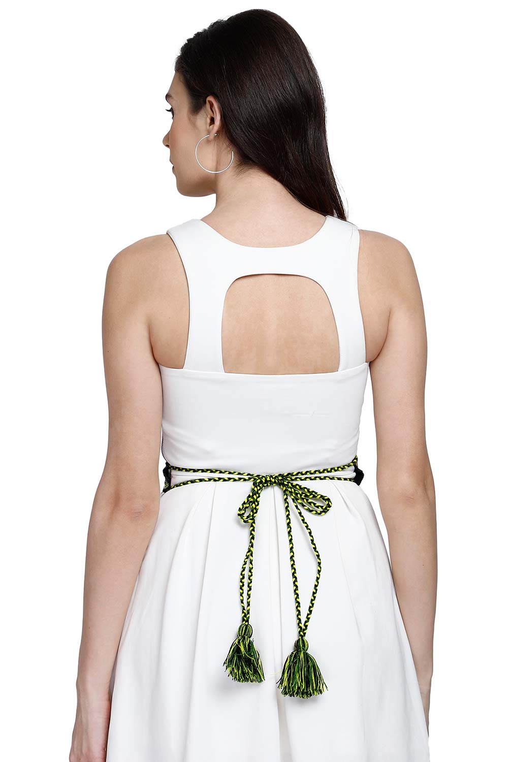 Botanical Bead Work Saree Belt in Green & Multi