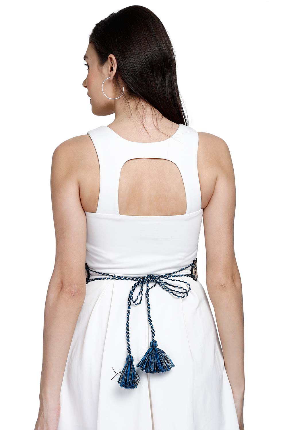 Floral Bead Work Saree Belt in Blue & Multi