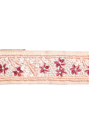 Floral Sequined Saree Belt in Pastel Pink & Multi