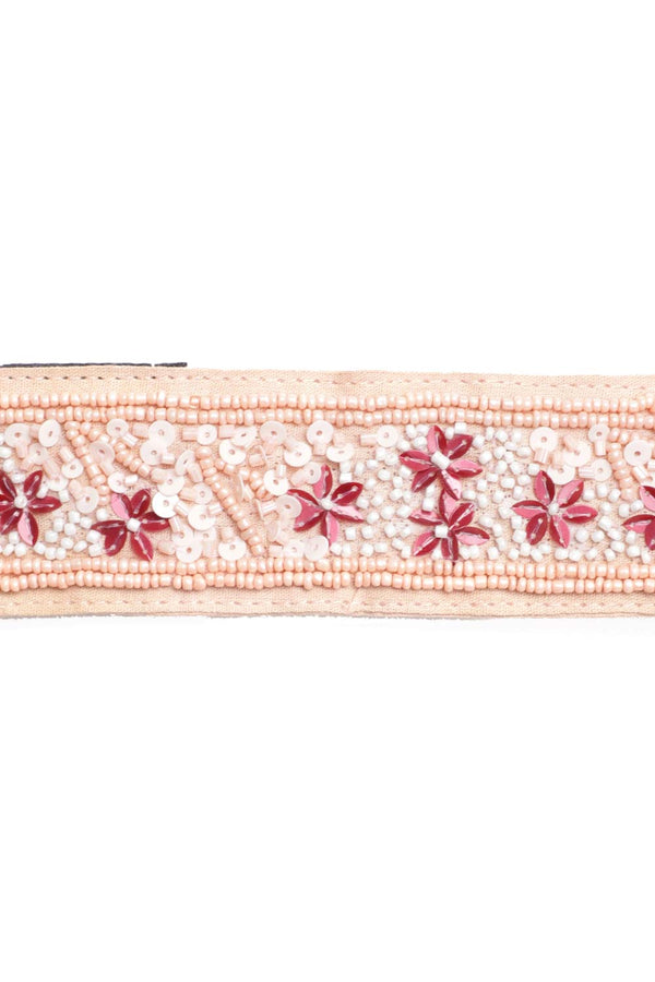 Floral Sequined Saree Belt in Pastel Pink & Multi
