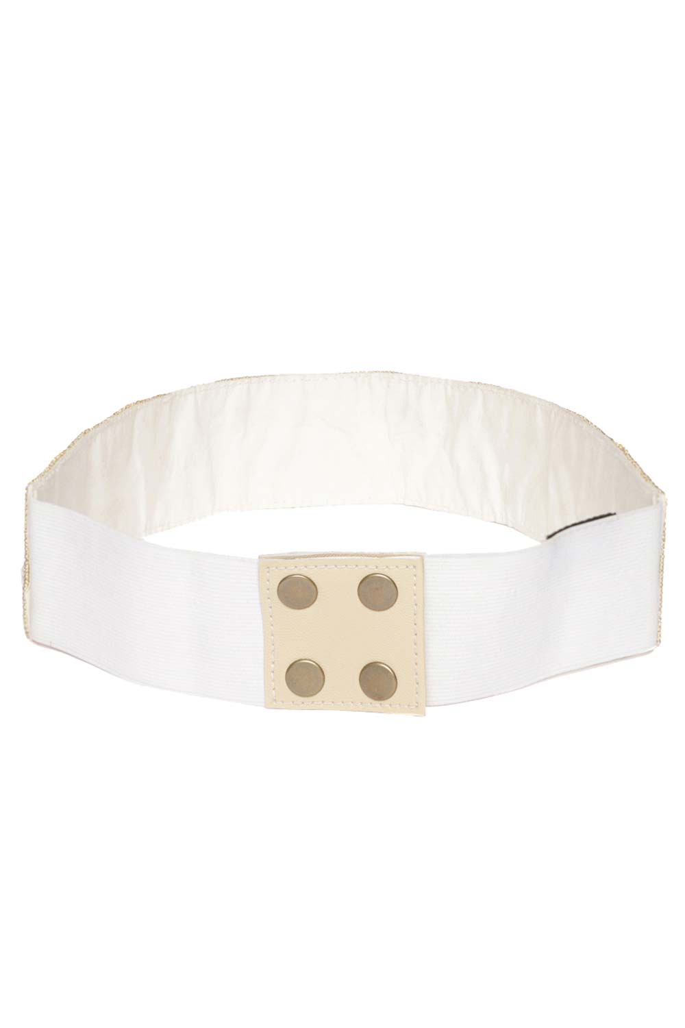 Chevron Pearl Work Saree Belt in White & Gold