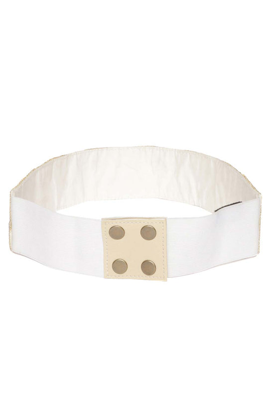 Chevron Pearl Work Saree Belt in White & Gold