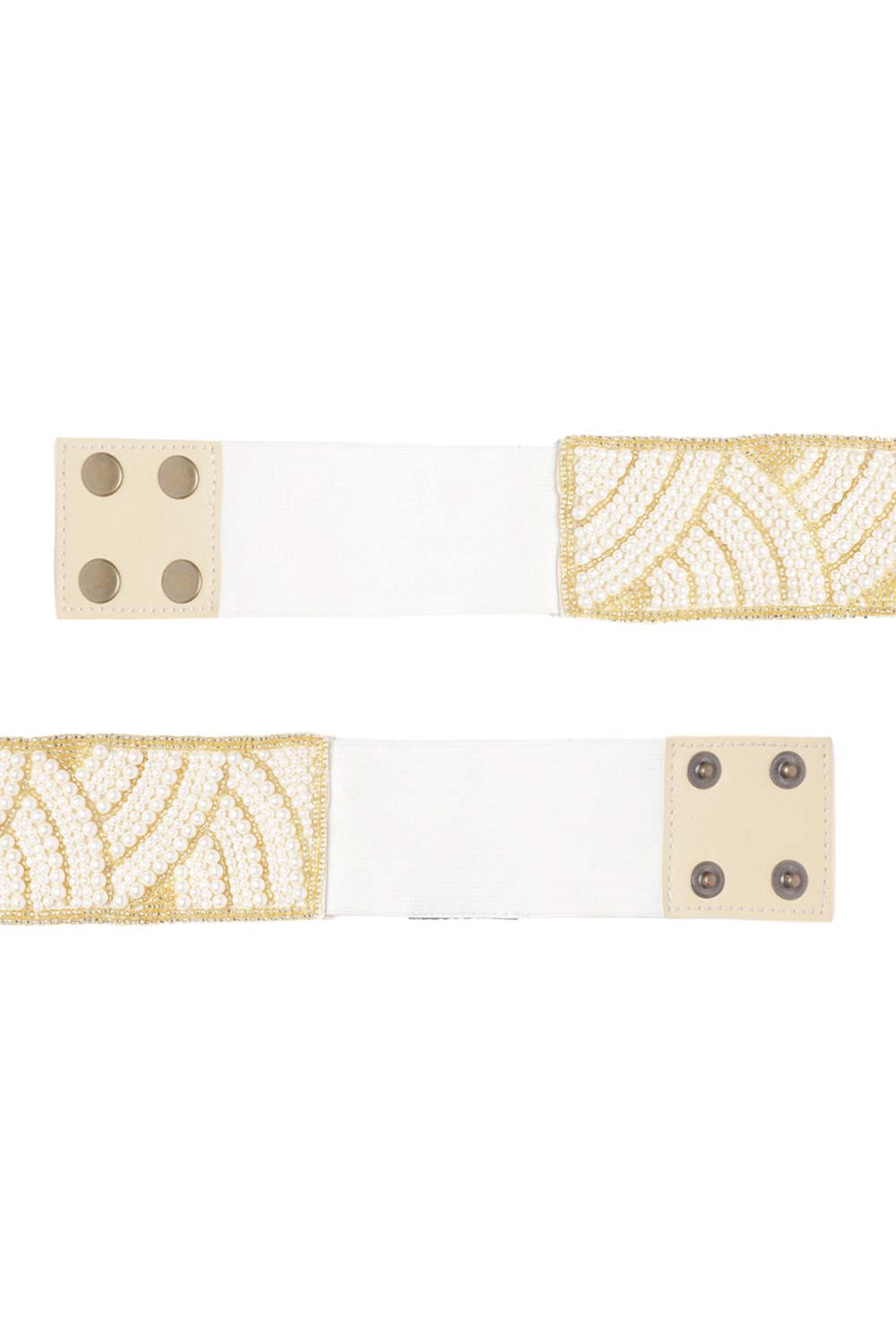 Chevron Pearl Work Saree Belt in White & Gold