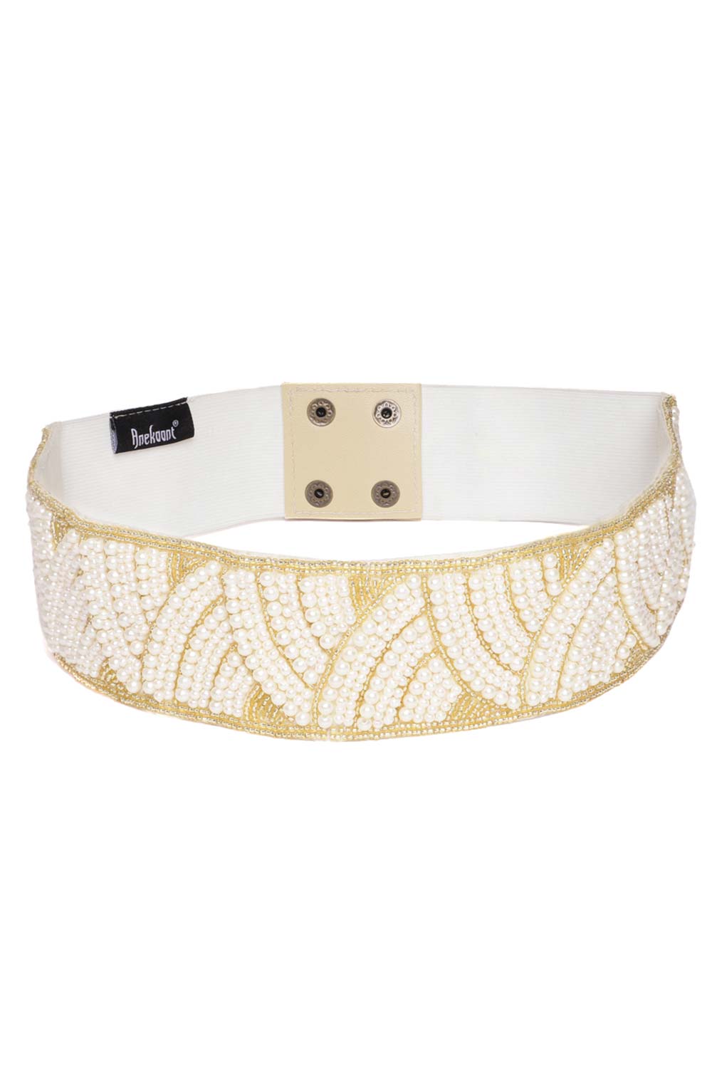Buy Chevron Pearl Work Waist Belt in White & Gold Online