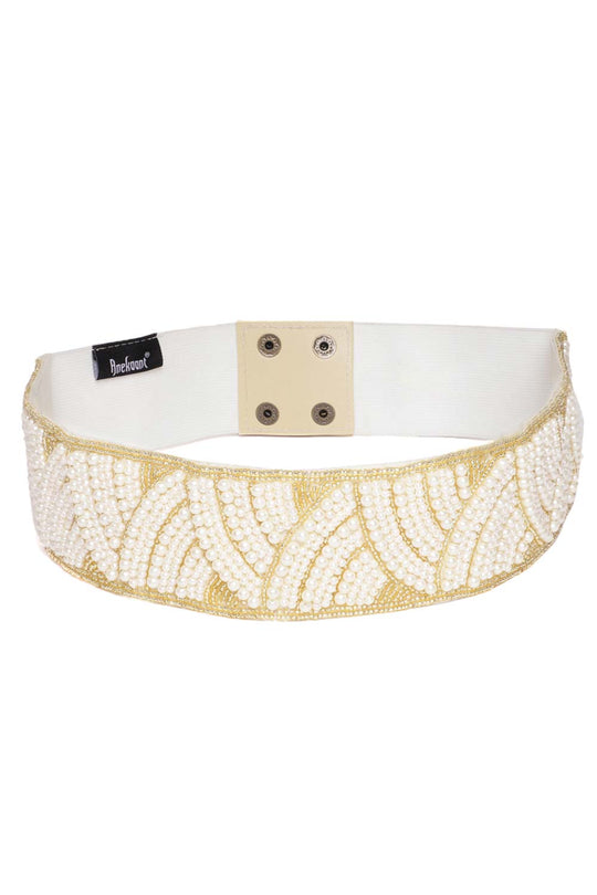 Buy Chevron Pearl Work Waist Belt in White & Gold Online