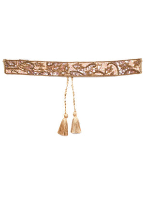 Buy Abstract Sequined Waist Belt in Antique Gold & Multi Online