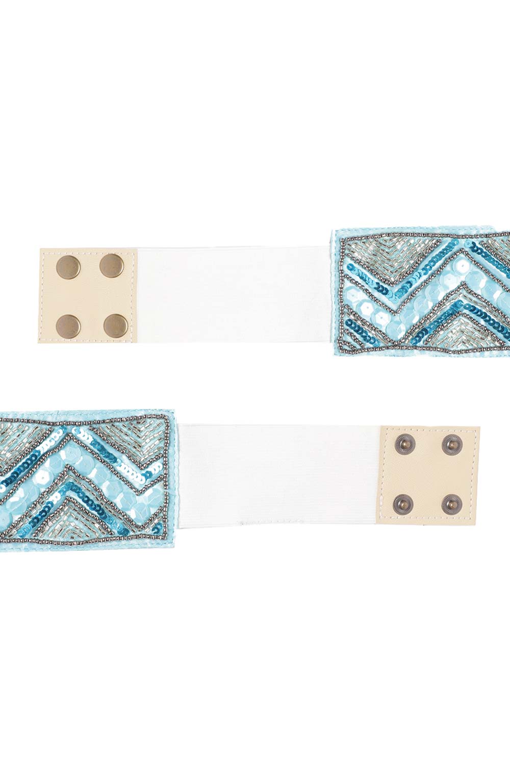 Chevron Bead Work Saree Belt in Sky Blue & Silver