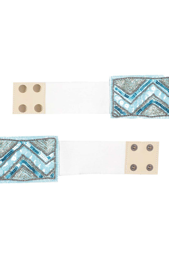 Chevron Bead Work Saree Belt in Sky Blue & Silver