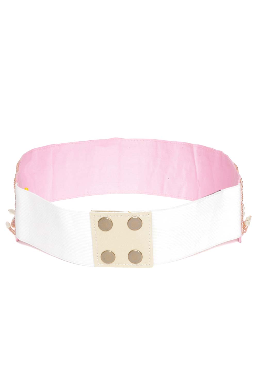 Striped Bead Work Saree Belt in Baby Pink & Multi
