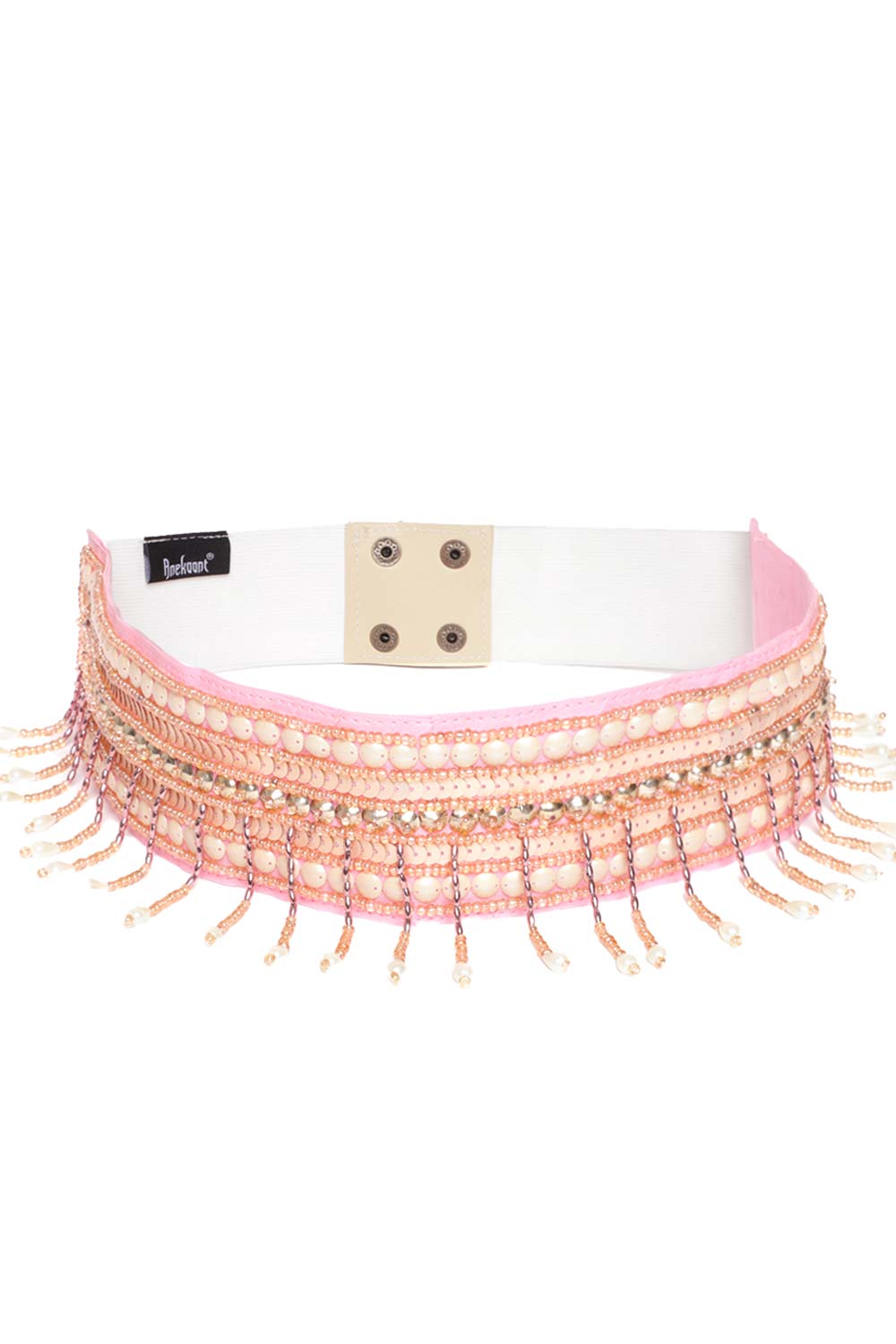 Buy Striped Bead Work Waist Belt in Baby Pink & Multi Online