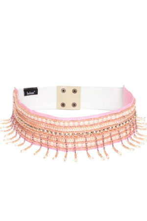 Buy Striped Bead Work Waist Belt in Baby Pink & Multi Online