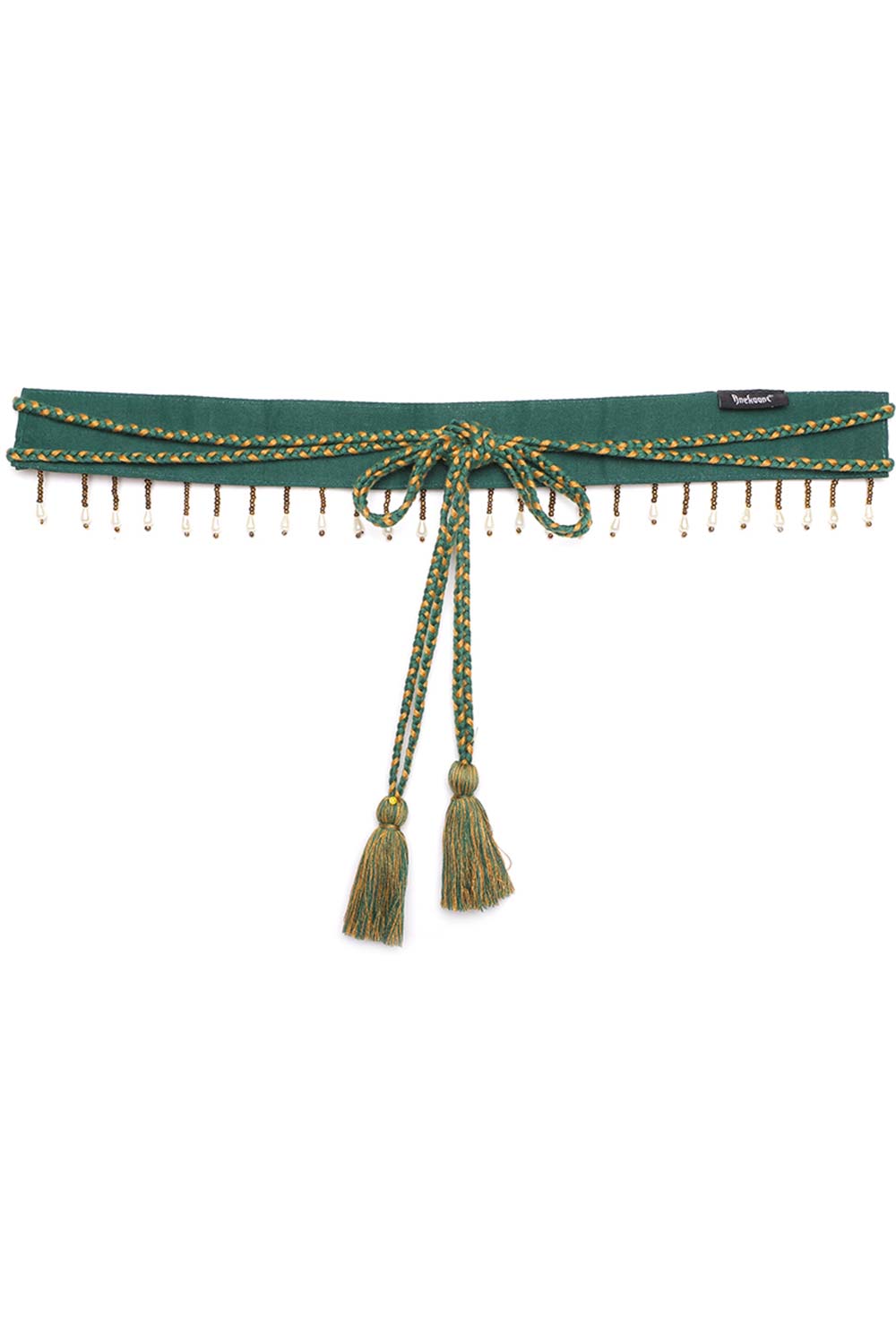 Geometric Bead Work Saree Belt in Dark Green & Multi