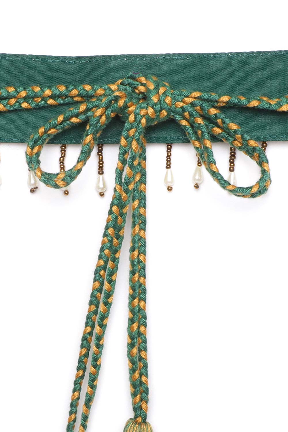 Geometric Bead Work Saree Belt in Dark Green & Multi