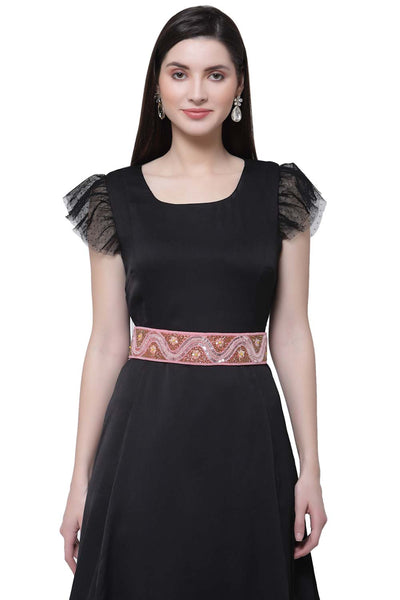 Buy Floral Sequins Work Waist Belt in Pink & Gold Online