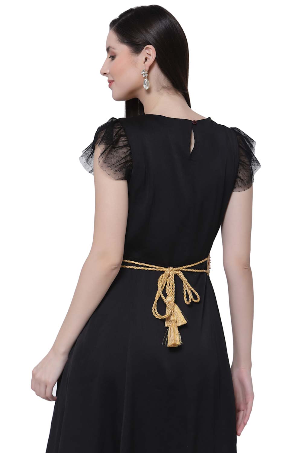 Geometric Floral Bead Work Saree Belt in Gold & Multi