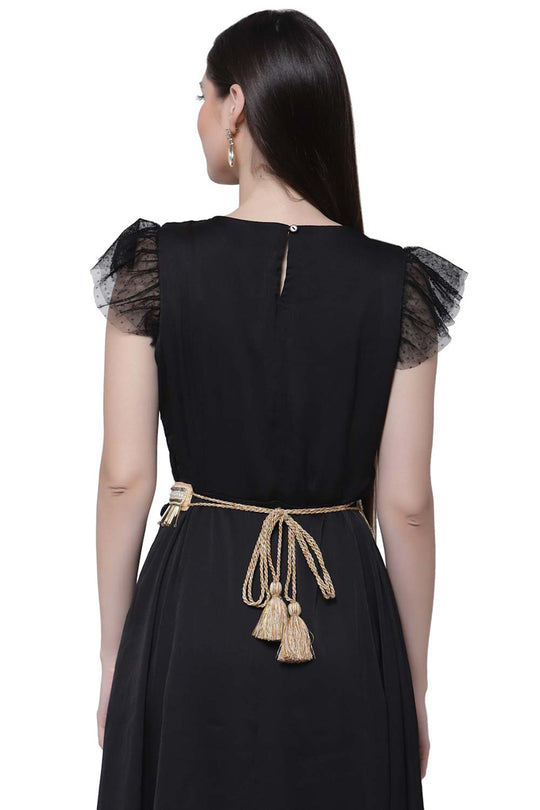 Striped Tasseled Embellished Saree Belt in White & Gold