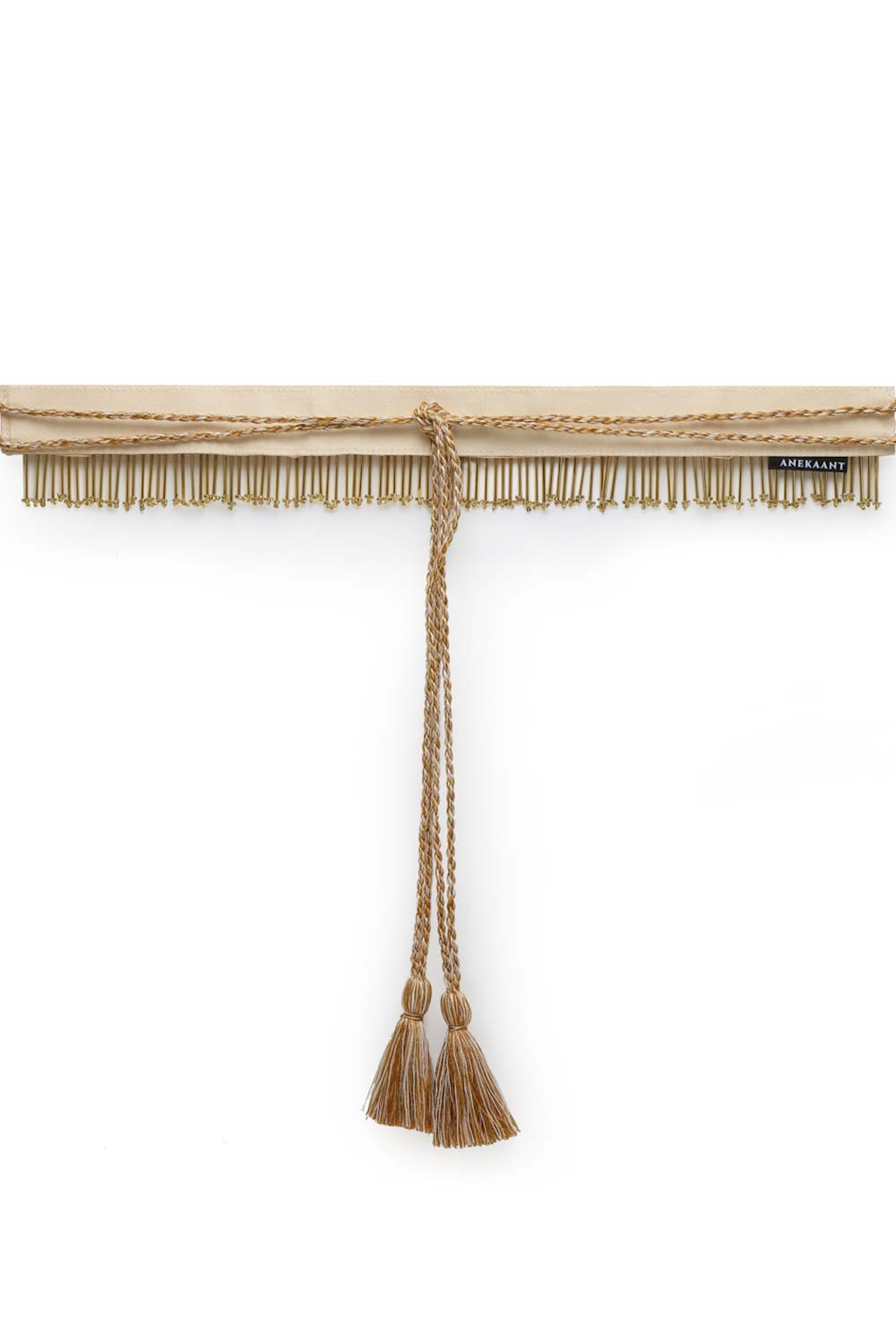 Striped Tasseled Embellished Saree Belt in White & Gold