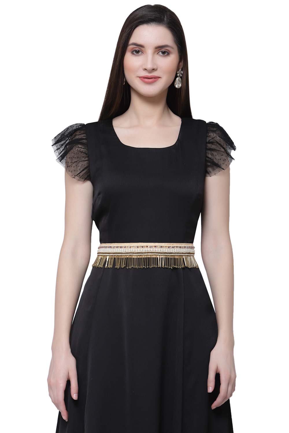 Buy Striped Tasseled Embellished Waist Belt in White & Gold Online
