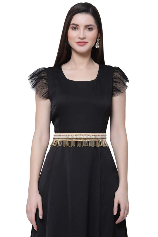 Buy Striped Tasseled Embellished Waist Belt in White & Gold Online