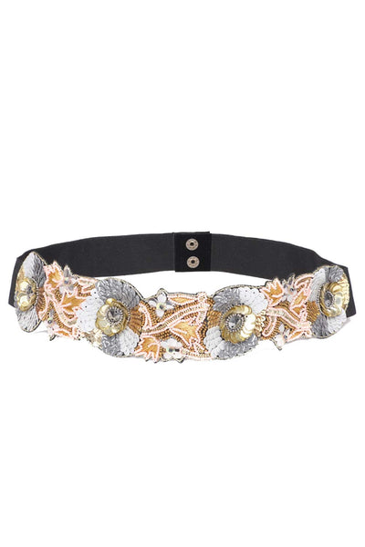 Buy Floral Sequence Work Waist Belt in Peach & Gold Online