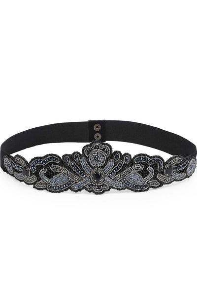 Buy Ethnic Motifs Bead Cut Work Saree Belt in Black & Silver