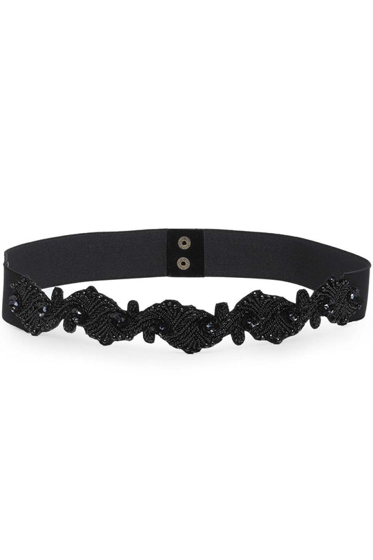 Ethnic Motifs Cut Work Embellished Saree Belt in Black