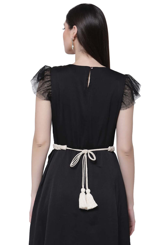 Tasseled & Braided Embellished Saree Belt in Natural & Copper