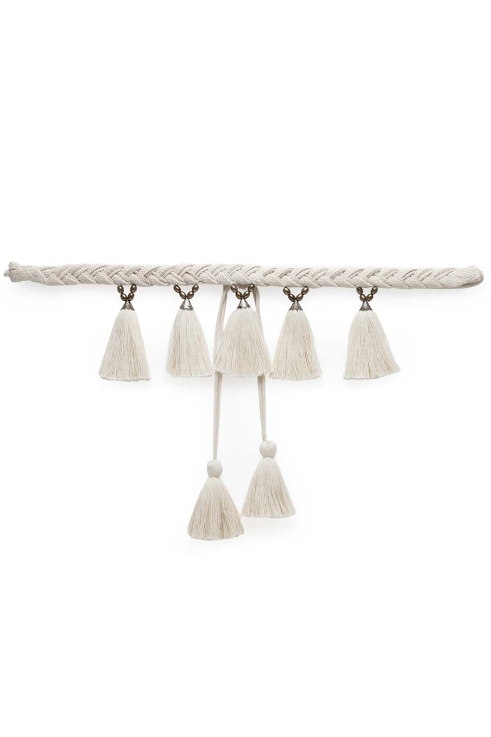 Tasseled & Braided Embellished Saree Belt in Natural & Copper