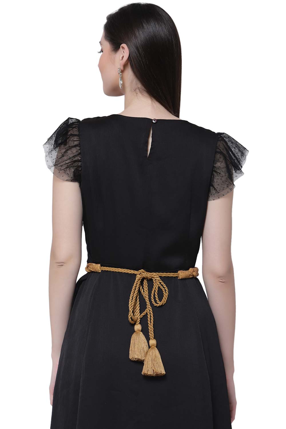 Tasseled & Braided Embellished Saree Belt in Tan & Copper