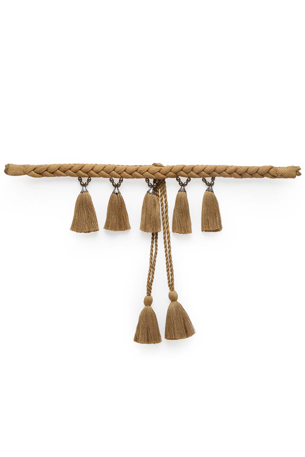 Tasseled & Braided Embellished Saree Belt in Tan & Copper