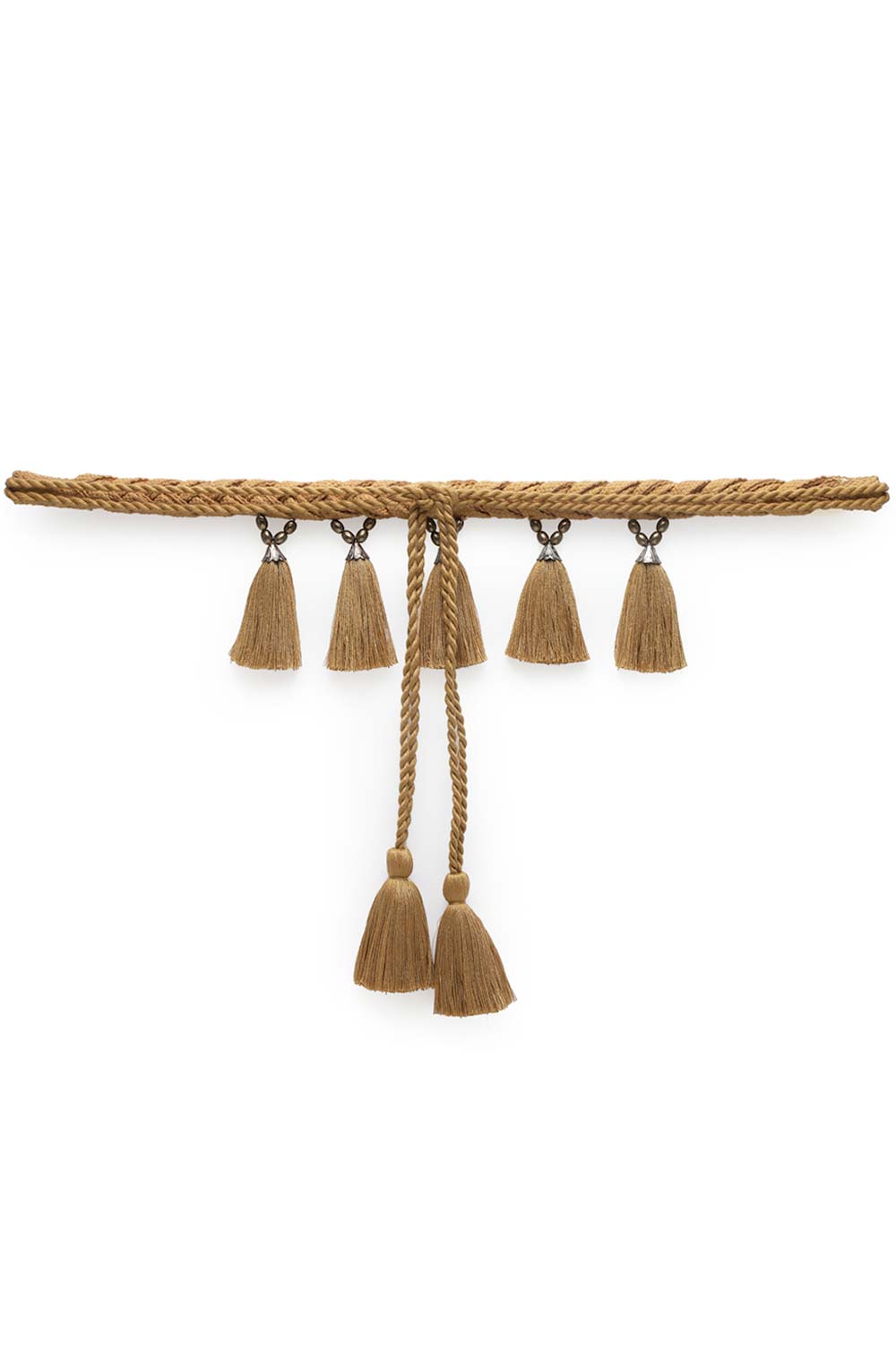 Tasseled & Braided Embellished Saree Belt in Tan & Copper