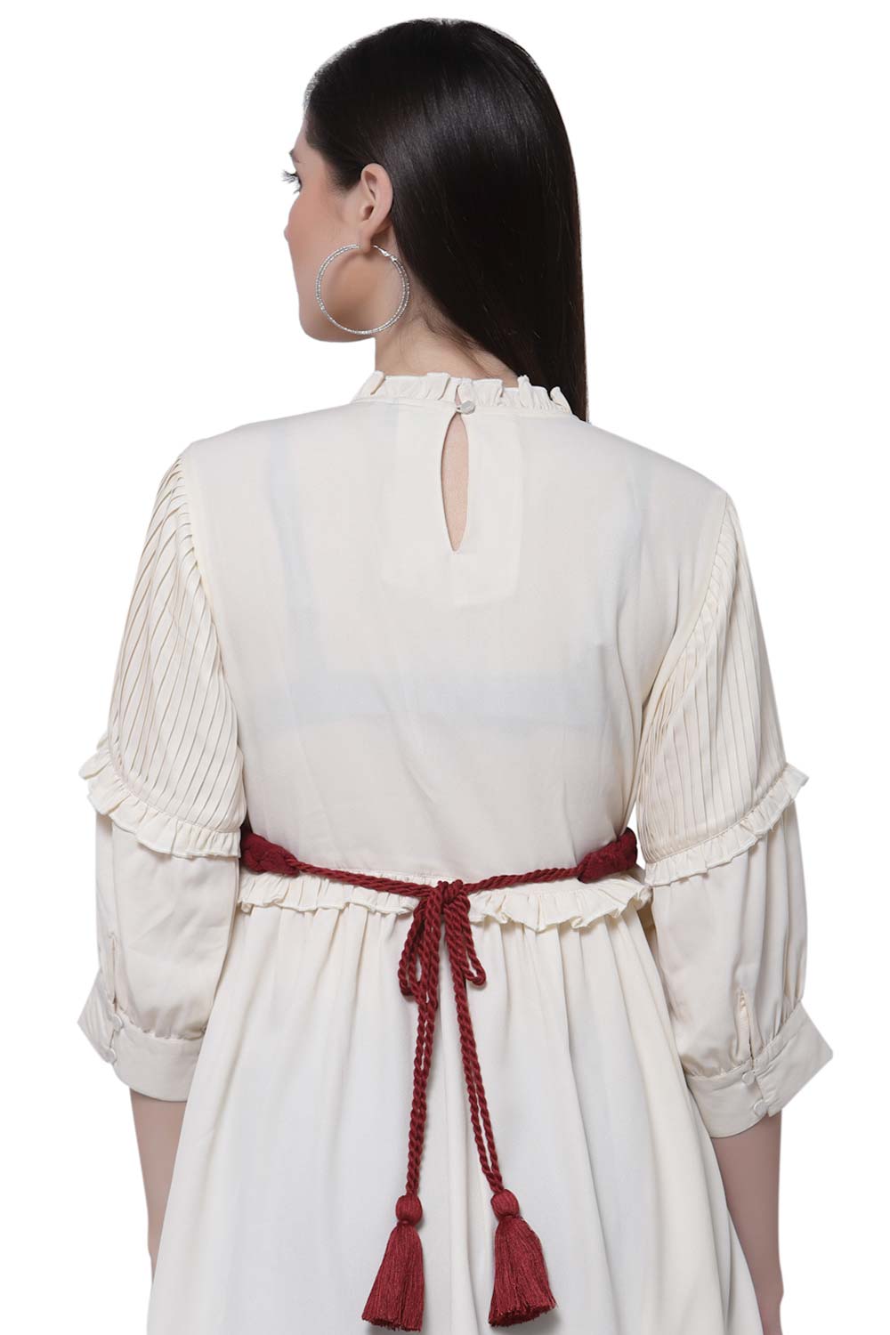 Tasseled & Braided Embellished Saree Belt in Maroon & Copper